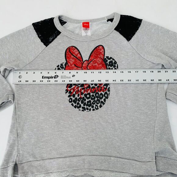 Disney Minnie Mouse Sweater Juniors XXL Gray  Lace Sparkle Bow Ears Vacation - Picture 8 of 9